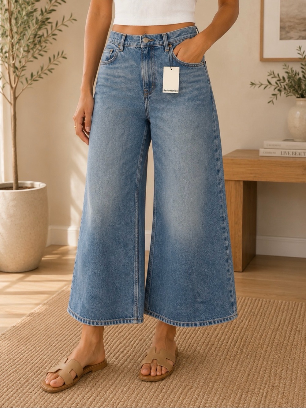 Reformation Cary High Rise Slouchy Wide Leg Short Jeans 34 Colorado NWT